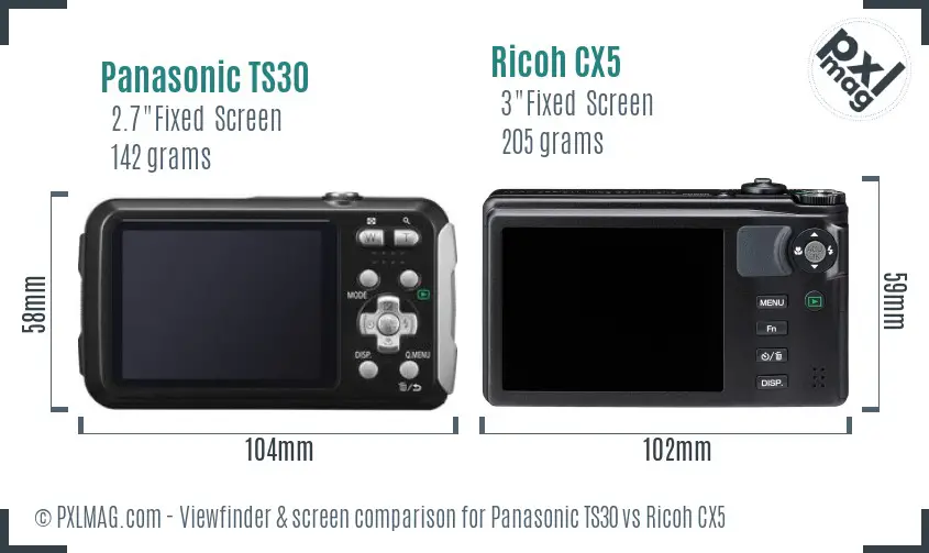 Panasonic TS30 vs Ricoh CX5 Screen and Viewfinder comparison Panasonic TS30 vs Ricoh CX5 Screen and Viewfinder comparison