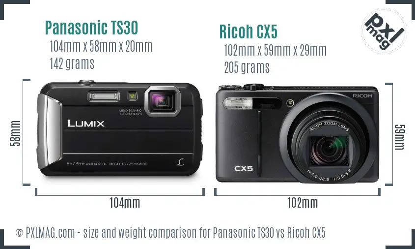 Panasonic TS30 vs Ricoh CX5 size comparison Panasonic TS30 vs Ricoh CX5 size comparison