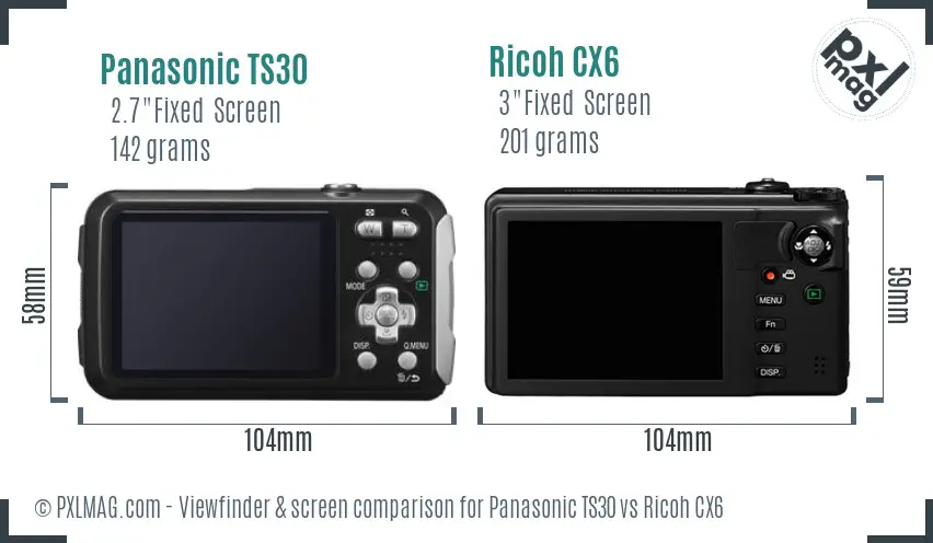 Panasonic TS30 vs Ricoh CX6 Screen and Viewfinder comparison