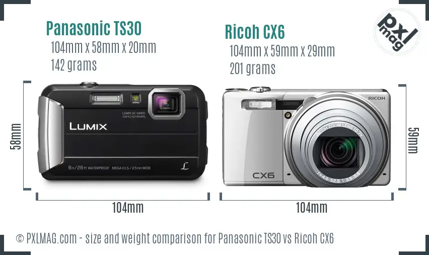 Panasonic TS30 vs Ricoh CX6 size comparison