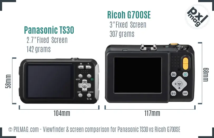 Panasonic TS30 vs Ricoh G700SE Screen and Viewfinder comparison