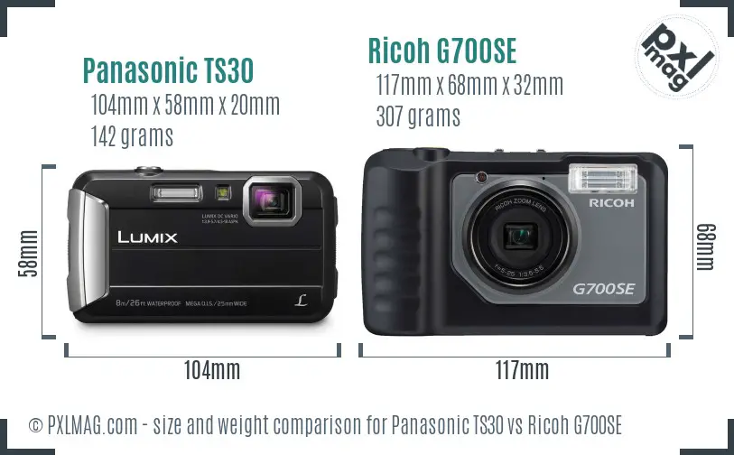 Panasonic TS30 vs Ricoh G700SE size comparison