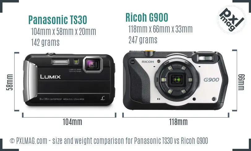 Panasonic TS30 vs Ricoh G900 size comparison