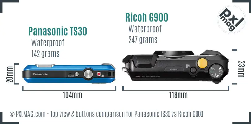 Panasonic TS30 vs Ricoh G900 top view buttons comparison