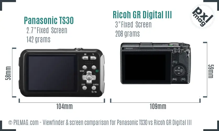 Panasonic TS30 vs Ricoh GR Digital III Screen and Viewfinder comparison