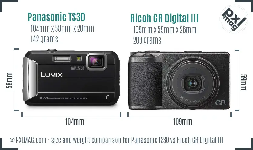 Panasonic TS30 vs Ricoh GR Digital III size comparison