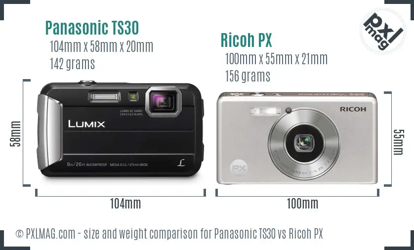 Panasonic TS30 vs Ricoh PX size comparison Panasonic TS30 vs Ricoh PX size comparison