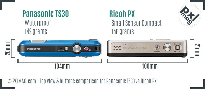Panasonic TS30 vs Ricoh PX top view buttons comparison Panasonic TS30 vs Ricoh PX top view buttons comparison