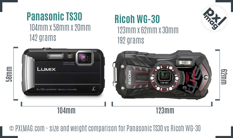 Panasonic TS30 vs Ricoh WG-30 size comparison