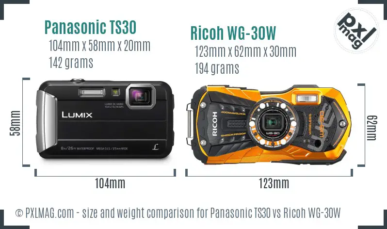 Panasonic TS30 vs Ricoh WG-30W size comparison