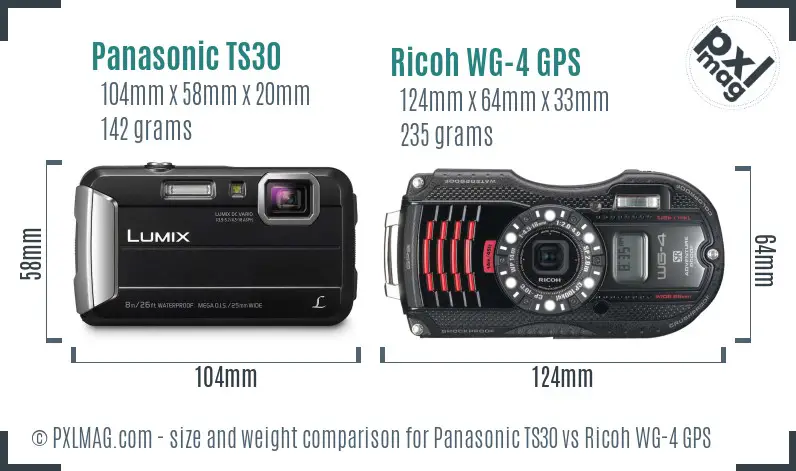 Panasonic TS30 vs Ricoh WG-4 GPS size comparison