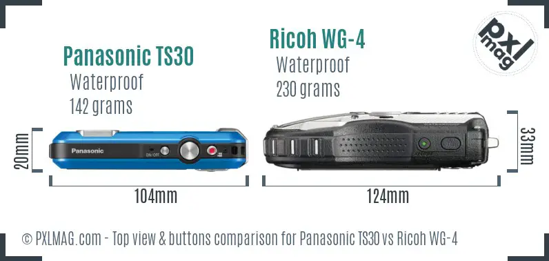 Panasonic TS30 vs Ricoh WG-4 top view buttons comparison Panasonic TS30 vs Ricoh WG-4 top view buttons comparison