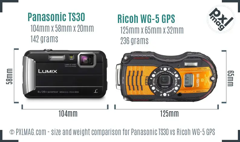 Panasonic TS30 vs Ricoh WG-5 GPS size comparison