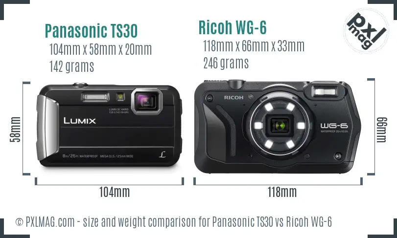 Panasonic TS30 vs Ricoh WG-6 size comparison