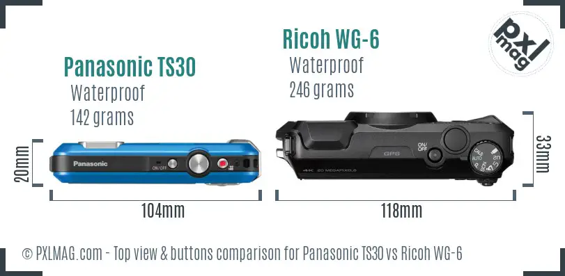 Panasonic TS30 vs Ricoh WG-6 top view buttons comparison