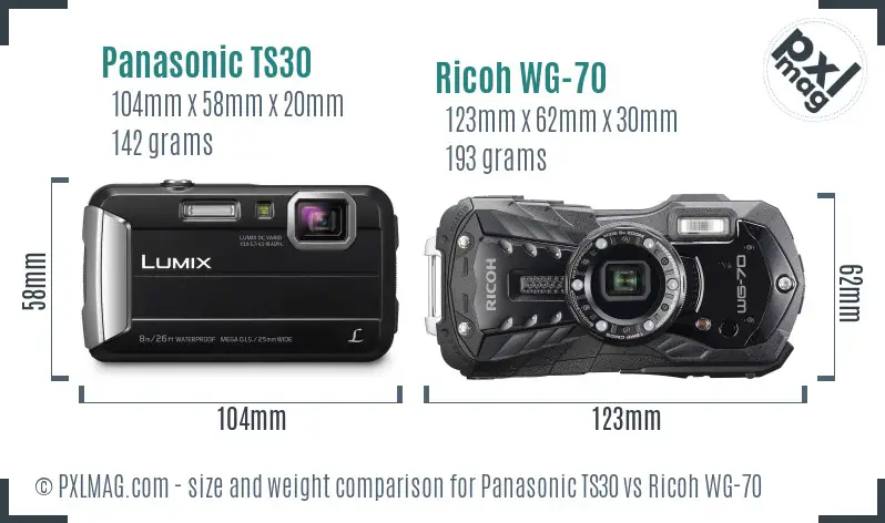 Panasonic TS30 vs Ricoh WG-70 size comparison