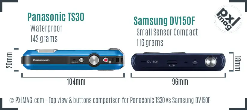 Panasonic TS30 vs Samsung DV150F top view buttons comparison