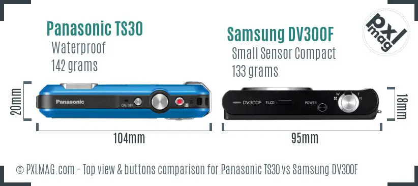 Panasonic TS30 vs Samsung DV300F top view buttons comparison