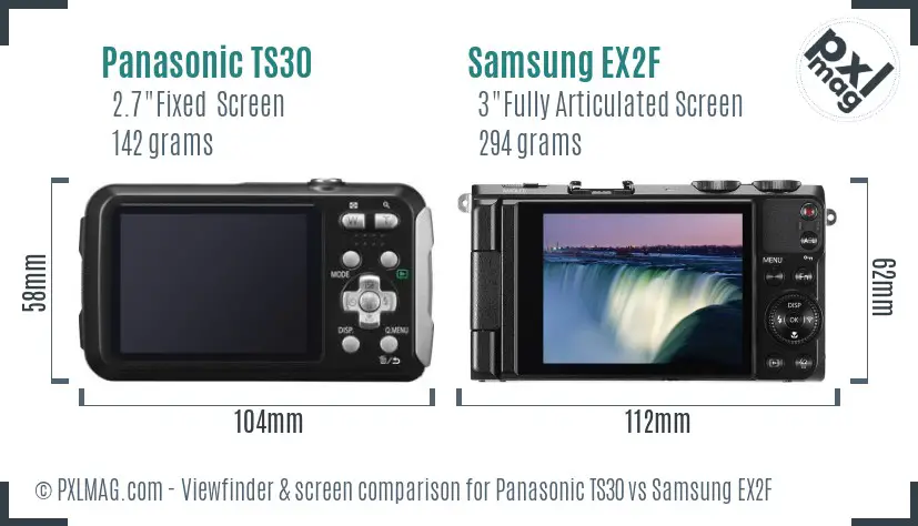 Panasonic TS30 vs Samsung EX2F Screen and Viewfinder comparison