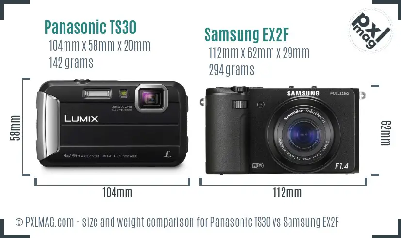 Panasonic TS30 vs Samsung EX2F size comparison