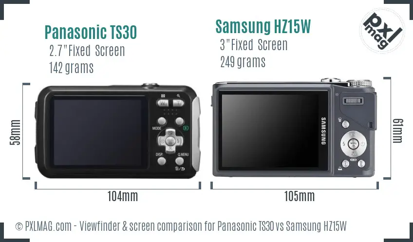 Panasonic TS30 vs Samsung HZ15W Screen and Viewfinder comparison