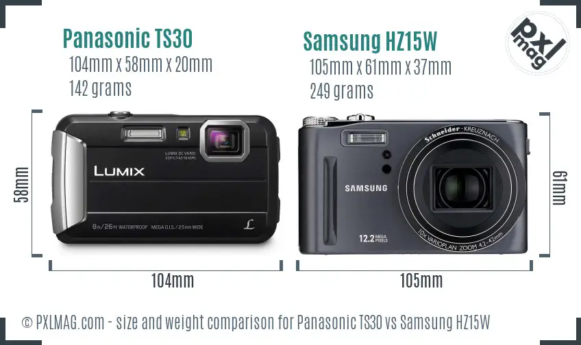 Panasonic TS30 vs Samsung HZ15W size comparison