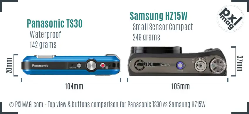 Panasonic TS30 vs Samsung HZ15W top view buttons comparison