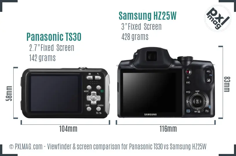 Panasonic TS30 vs Samsung HZ25W Screen and Viewfinder comparison