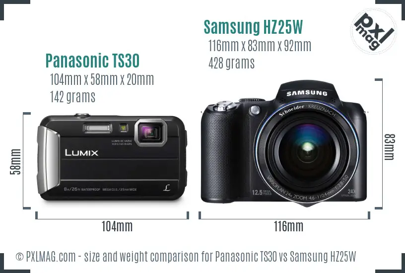 Panasonic TS30 vs Samsung HZ25W size comparison Panasonic TS30 vs Samsung HZ25W size comparison