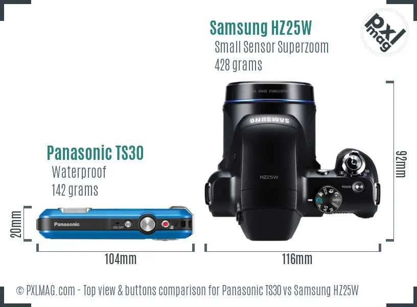 Panasonic TS30 vs Samsung HZ25W top view buttons comparison