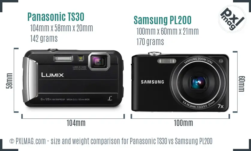 Panasonic TS30 vs Samsung PL200 size comparison