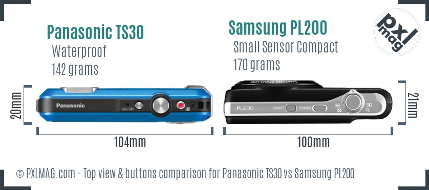 Panasonic TS30 vs Samsung PL200 top view buttons comparison