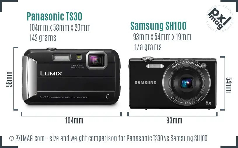 Panasonic TS30 vs Samsung SH100 size comparison