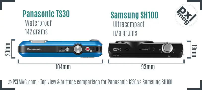 Panasonic TS30 vs Samsung SH100 top view buttons comparison