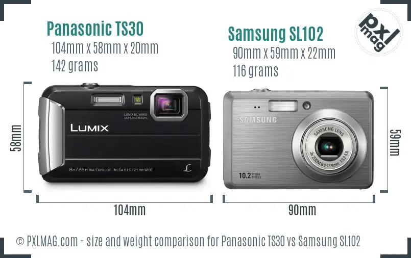 Panasonic TS30 vs Samsung SL102 size comparison