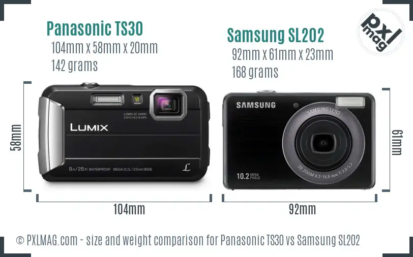 Panasonic TS30 vs Samsung SL202 size comparison