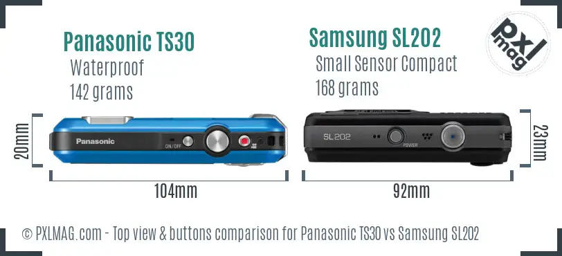 Panasonic TS30 vs Samsung SL202 top view buttons comparison