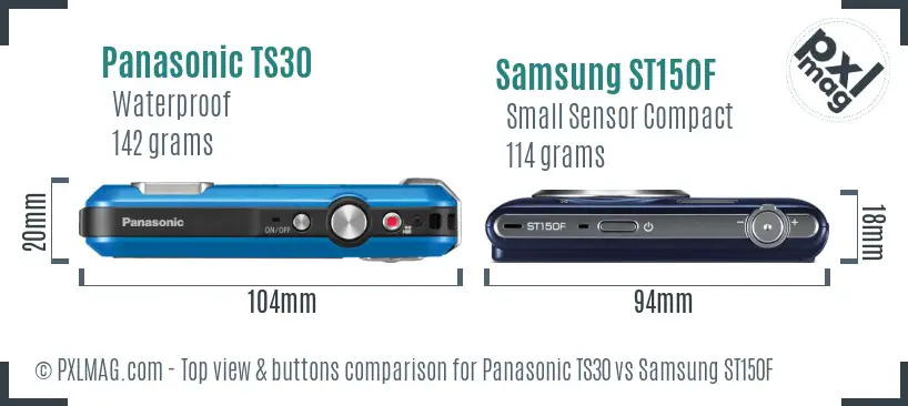 Panasonic TS30 vs Samsung ST150F top view buttons comparison Panasonic TS30 vs Samsung ST150F top view buttons comparison
