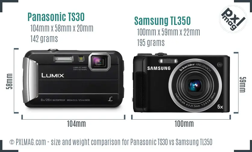 Panasonic TS30 vs Samsung TL350 size comparison