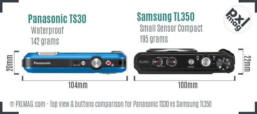 Panasonic TS30 vs Samsung TL350 top view buttons comparison