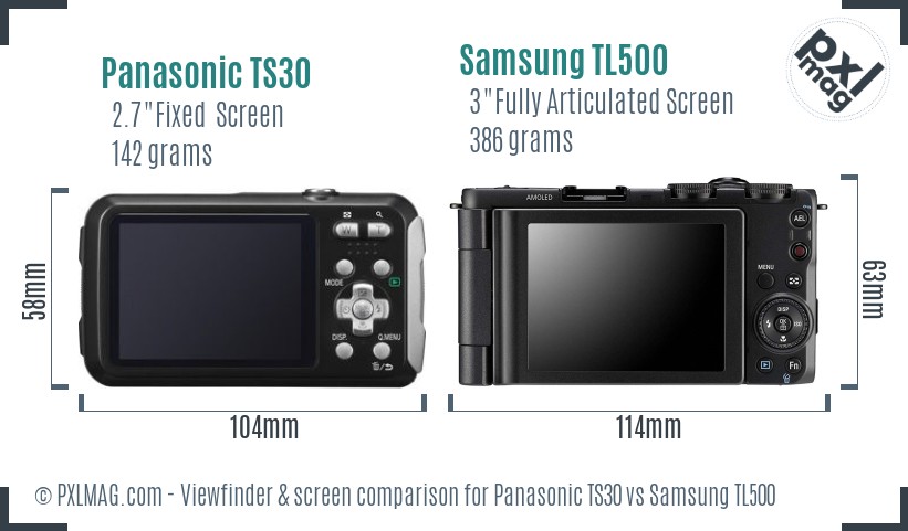 Panasonic TS30 vs Samsung TL500 Screen and Viewfinder comparison