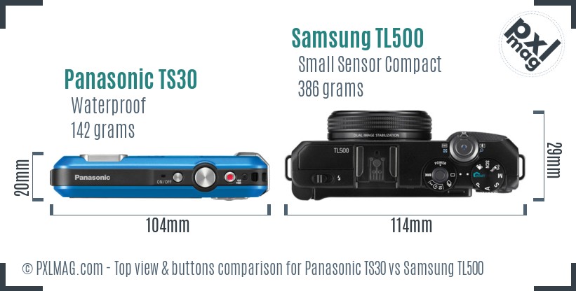 Panasonic TS30 vs Samsung TL500 top view buttons comparison