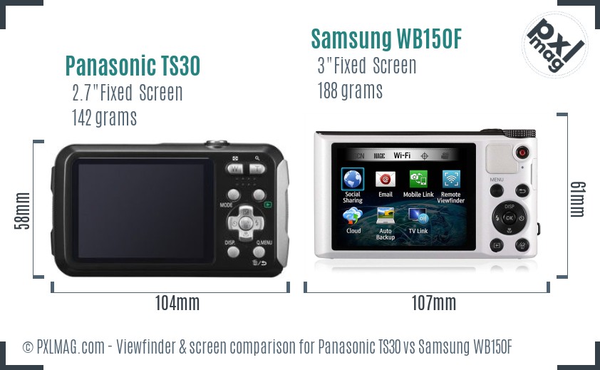 Panasonic TS30 vs Samsung WB150F Screen and Viewfinder comparison