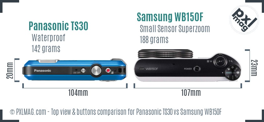 Panasonic TS30 vs Samsung WB150F top view buttons comparison
