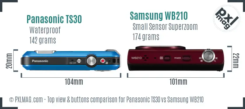 Panasonic TS30 vs Samsung WB210 top view buttons comparison