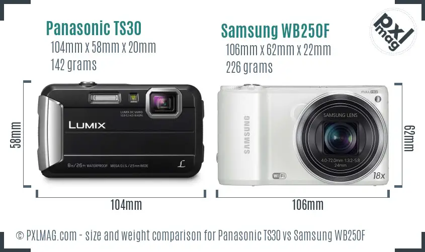 Panasonic TS30 vs Samsung WB250F size comparison