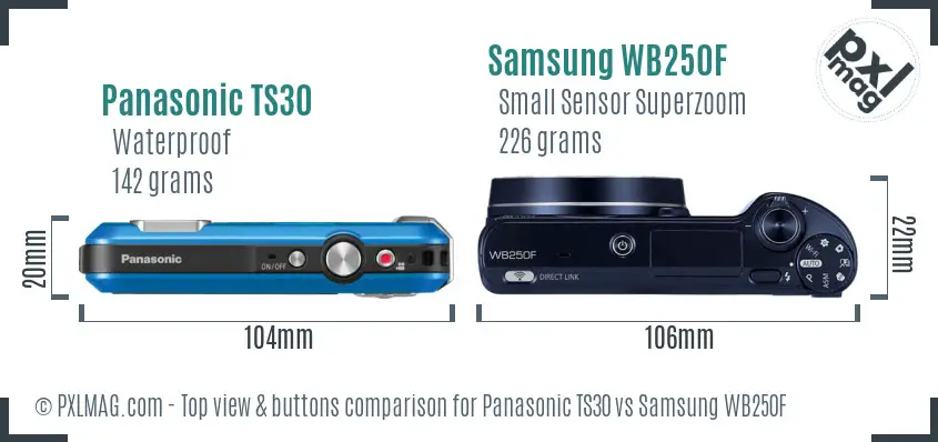Panasonic TS30 vs Samsung WB250F top view buttons comparison