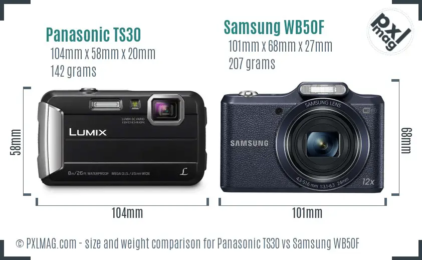 Panasonic TS30 vs Samsung WB50F size comparison Panasonic TS30 vs Samsung WB50F size comparison