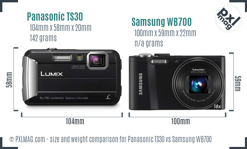 Panasonic TS30 vs Samsung WB700 size comparison