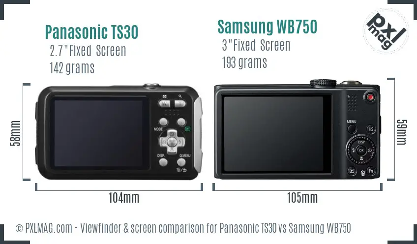 Panasonic TS30 vs Samsung WB750 Screen and Viewfinder comparison